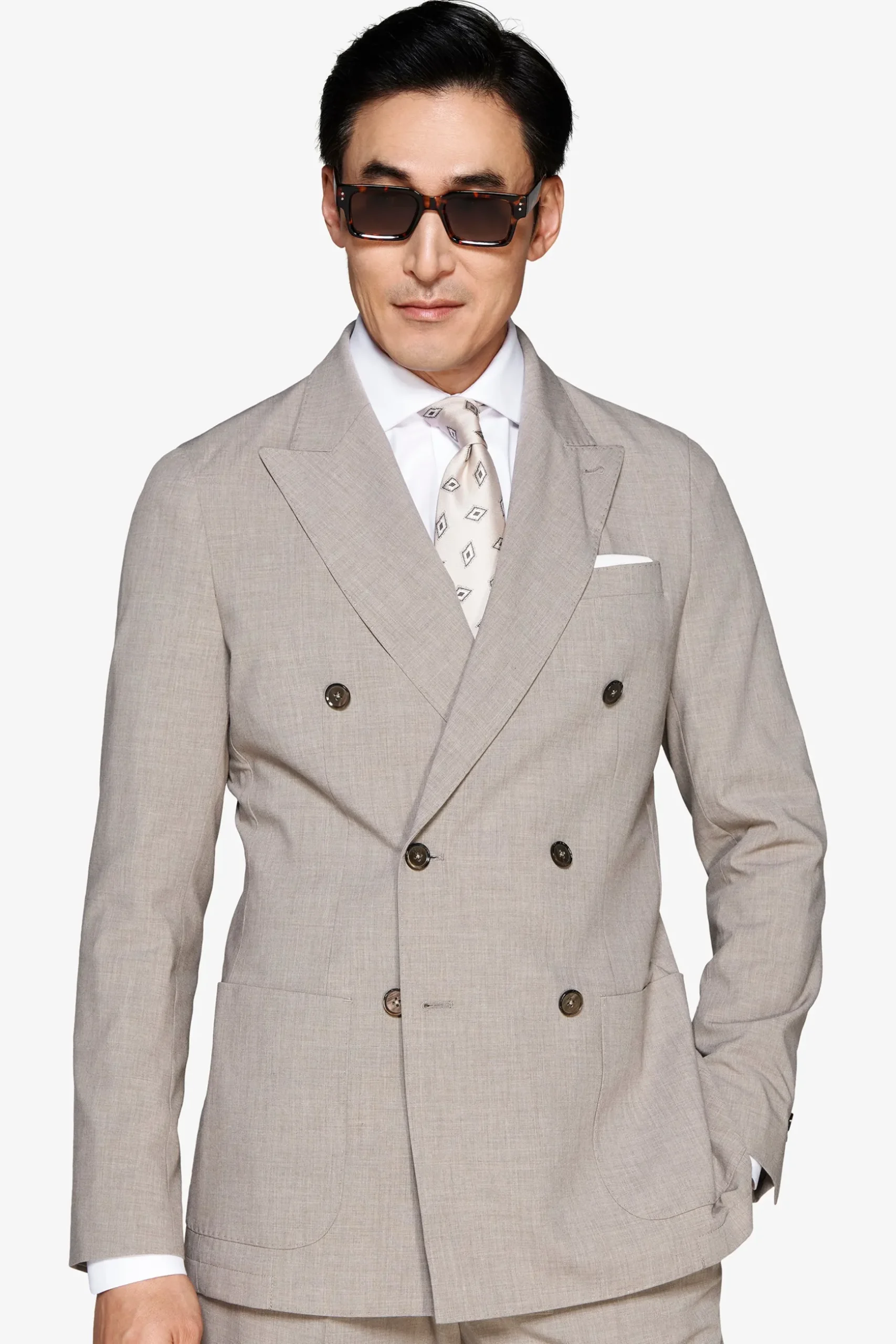Taupe melange double-breasted canvas blazer