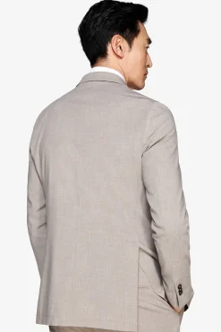 Taupe melange double-breasted canvas blazer