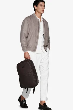 Taupe perforated ecosuede bomber jacket