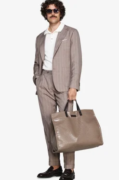 Taupe pinstripe linen blend blazer