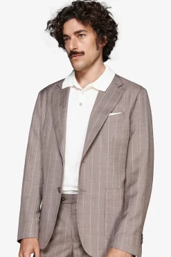 Taupe pinstripe linen blend blazer