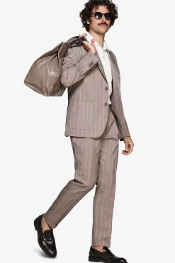 Taupe pinstripe linen blend blazer