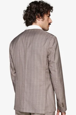 Taupe pinstripe linen blend blazer