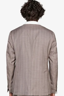 Taupe pinstripe linen blend blazer