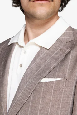 Taupe pinstripe linen blend blazer