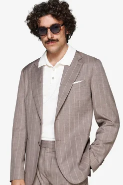 Taupe pinstripe linen blend blazer