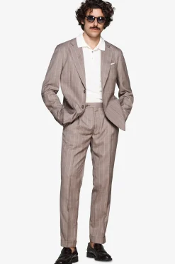 Taupe pinstripe linen blend blazer