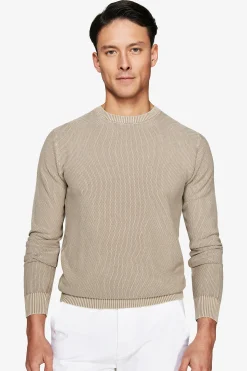 Taupe rice stitch crewneck sweater