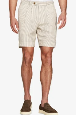 Taupe striped linen blend bermuda shorts