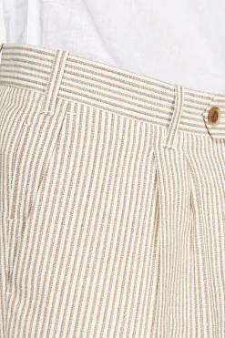 Taupe striped linen blend bermuda shorts