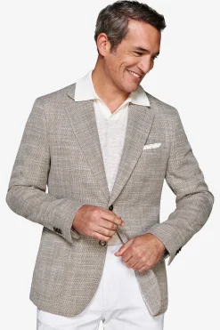 Taupe textured linen blend blazer