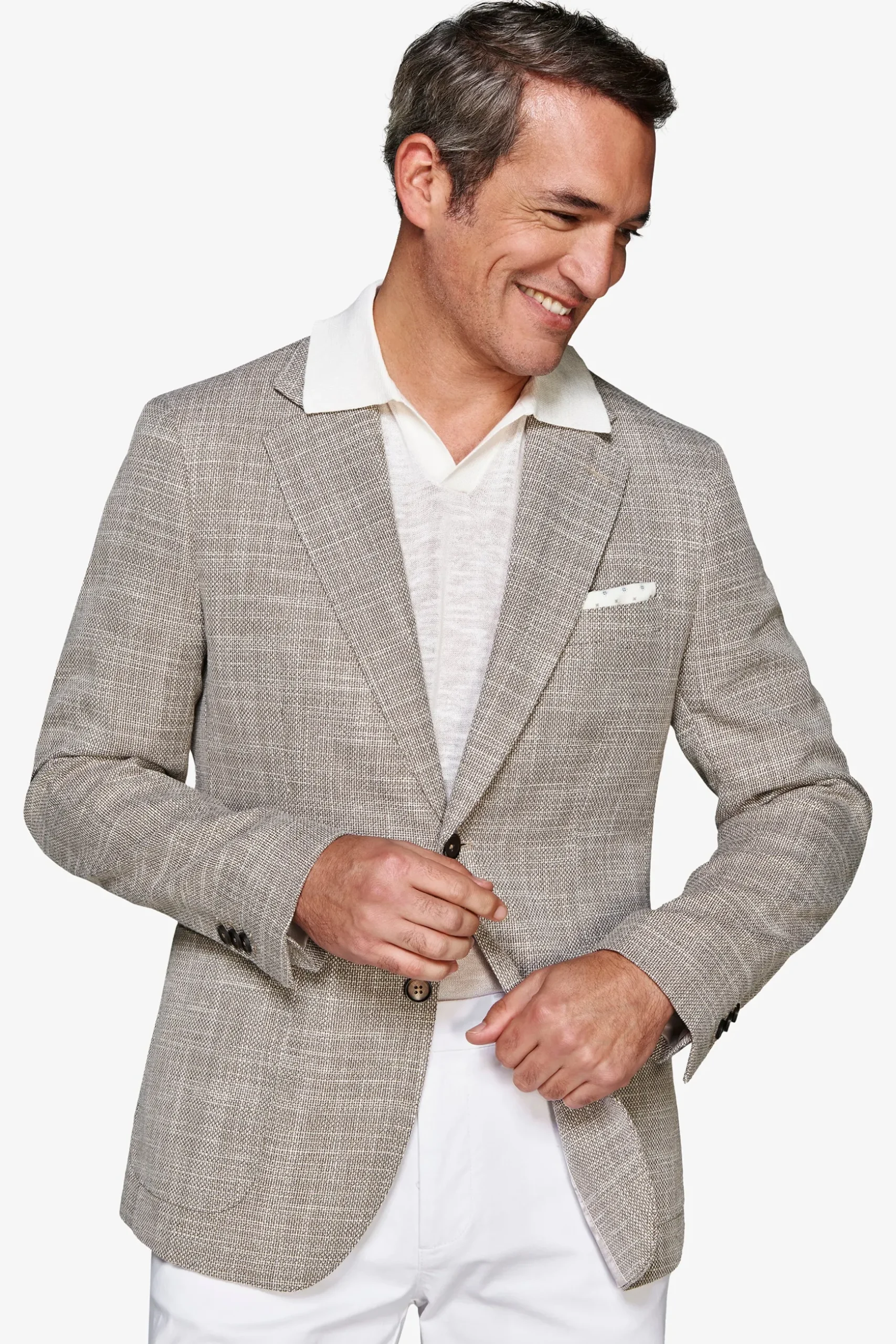 Taupe textured linen blend blazer