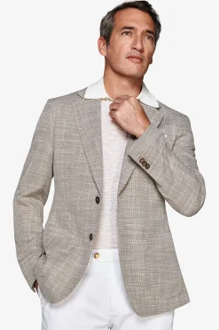 Taupe textured linen blend blazer