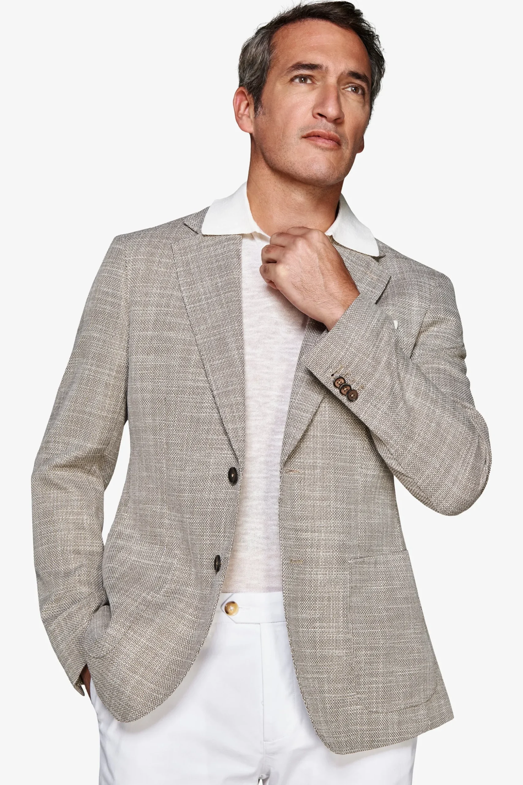 Taupe textured linen blend blazer