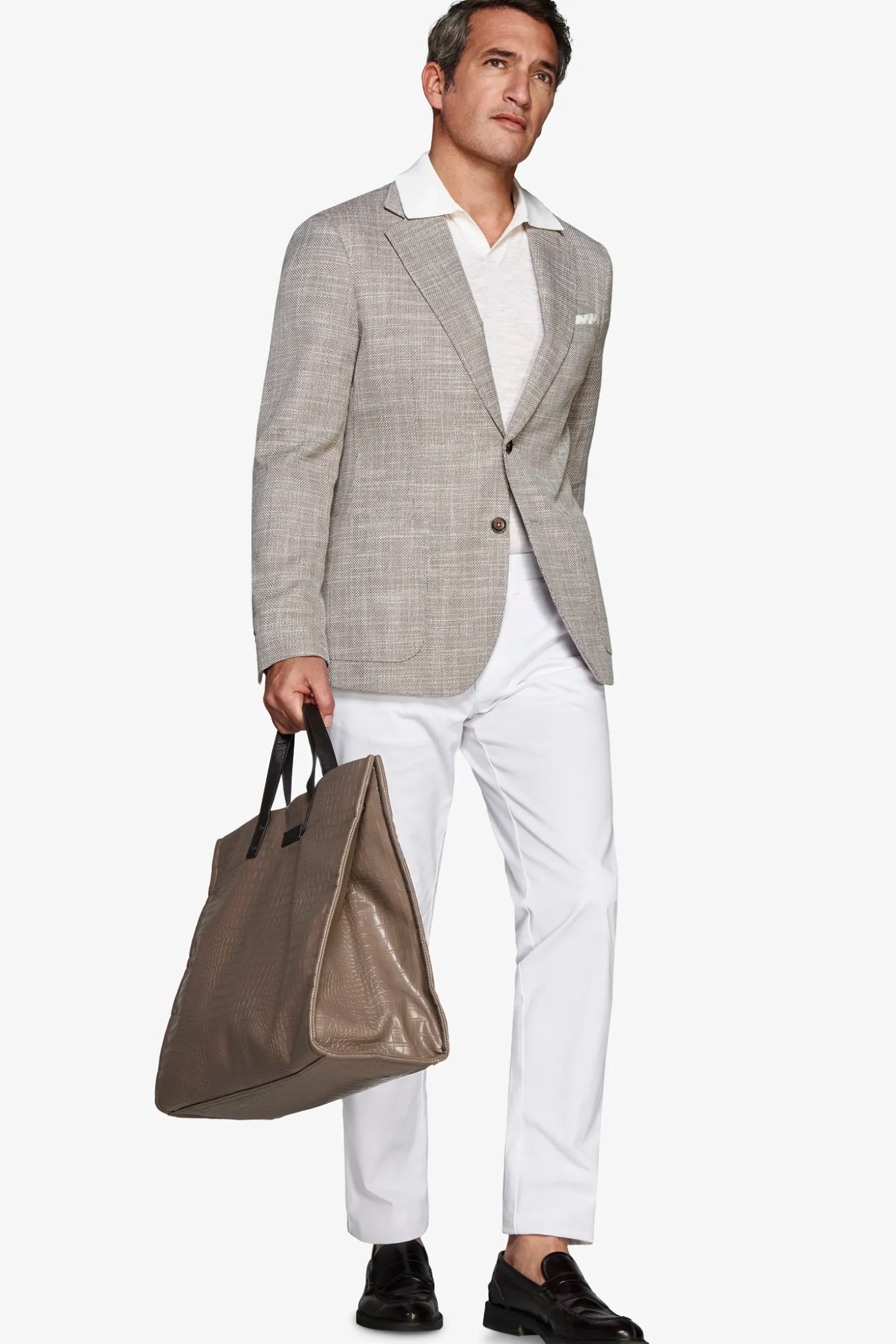 Taupe textured linen blend blazer