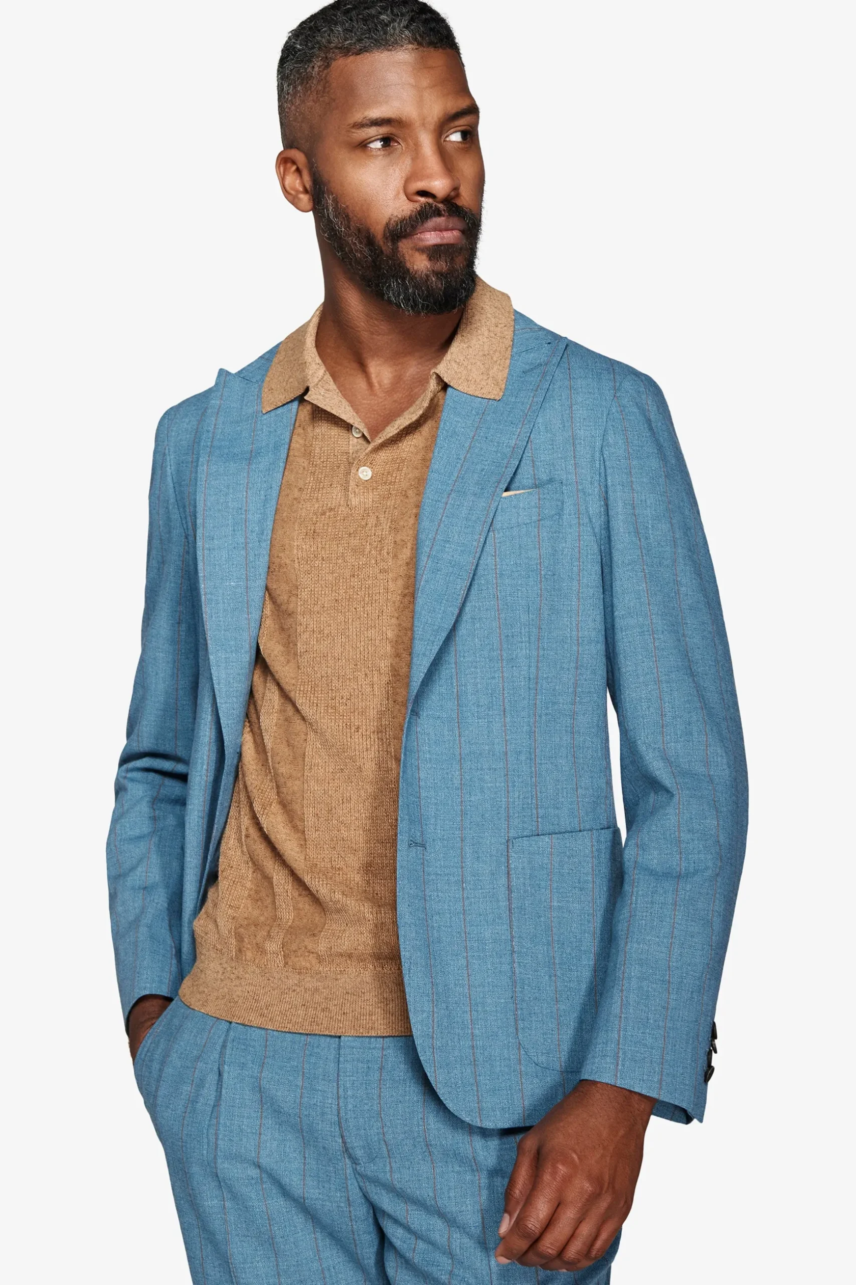 Teal pinstripe suit blazer