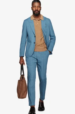Teal pinstripe suit blazer