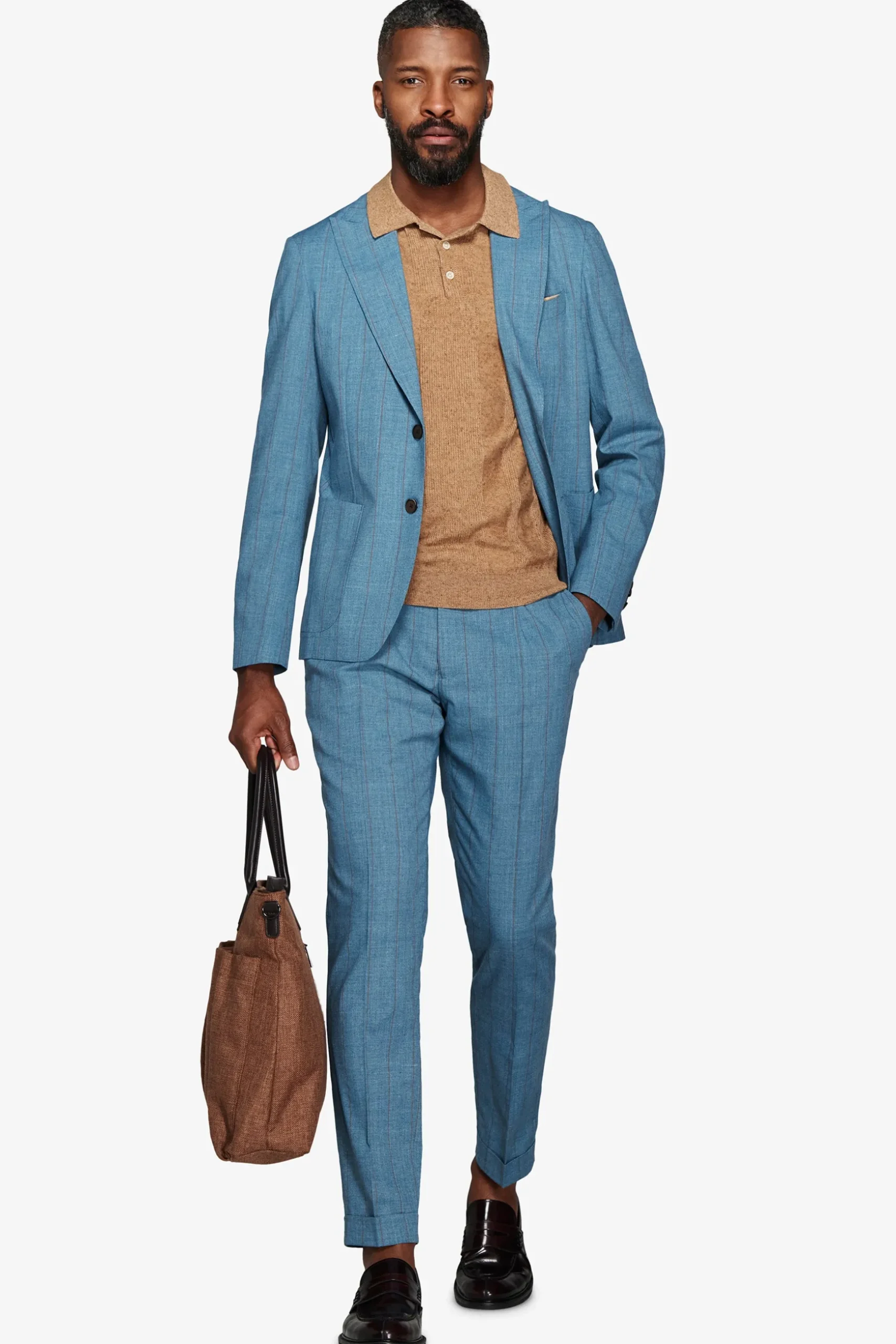 Teal pinstripe suit blazer