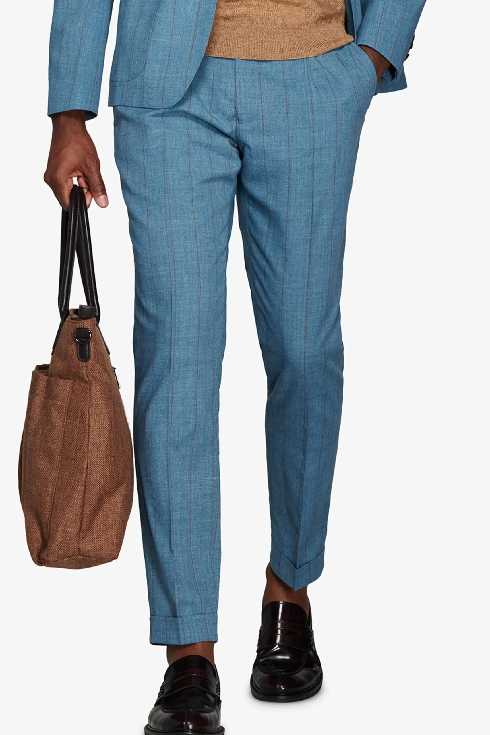 Teal pinstripe suit trousers