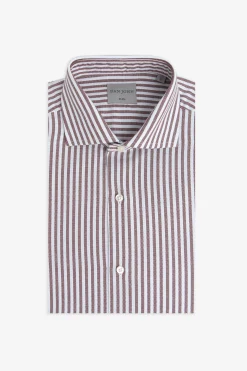 Terracotta striped textured slim shirt
