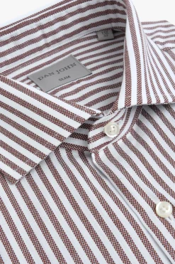 Terracotta striped textured slim shirt