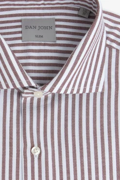 Terracotta striped textured slim shirt