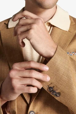 Tobacco linen blend blazer