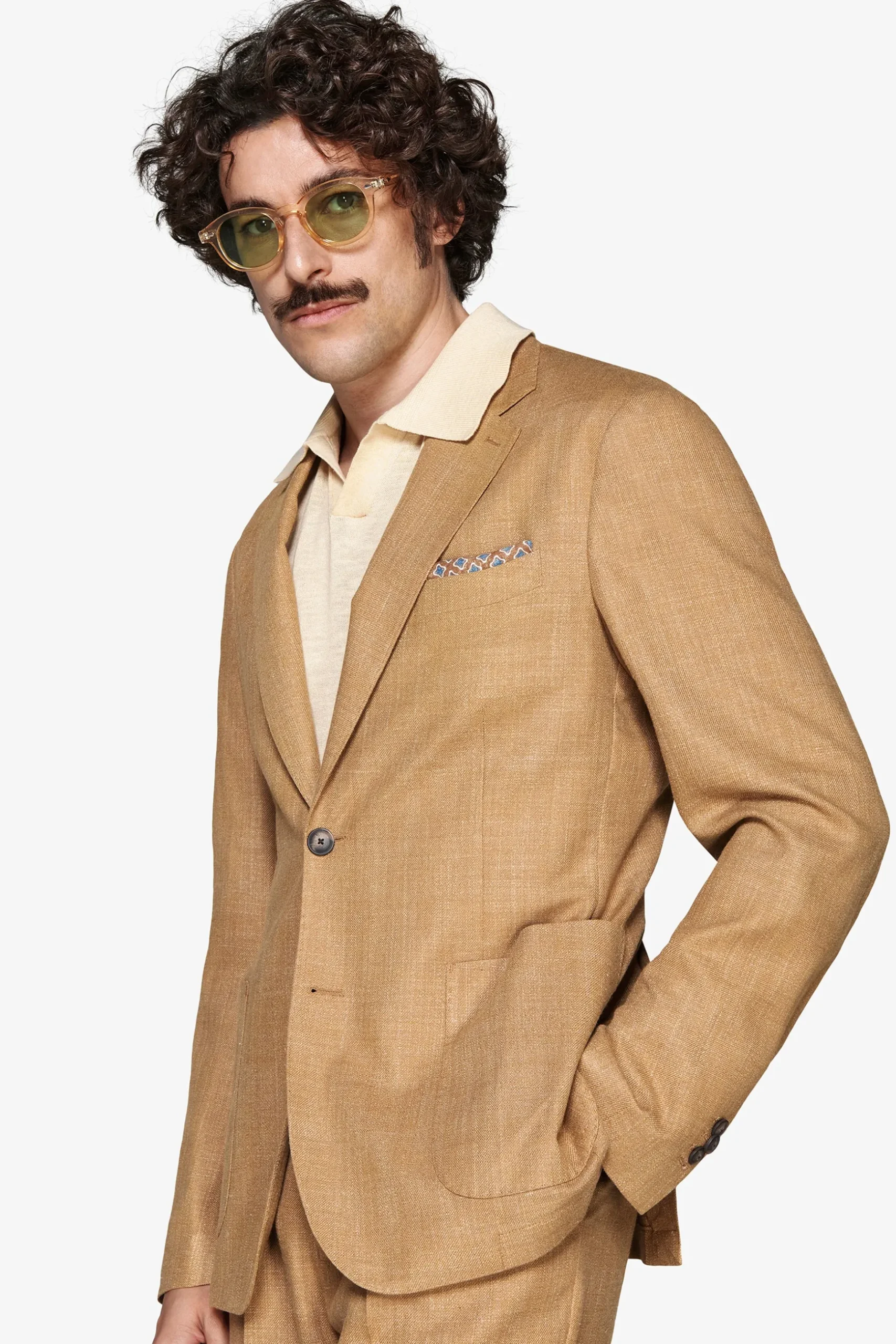 Tobacco linen blend blazer