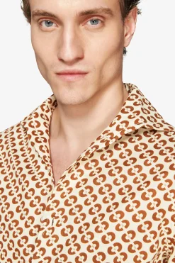 Tobacco linen blend circles print shirt