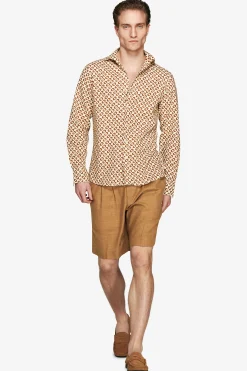 Tobacco linen blend circles print shirt