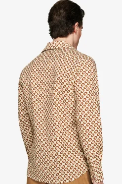 Tobacco linen blend circles print shirt