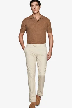 Tobacco linen blend knit polo shirt
