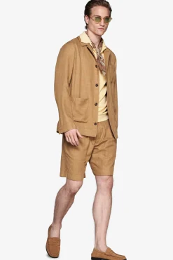 Tobacco linen blend overshirt