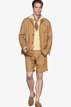 Tobacco linen blend overshirt