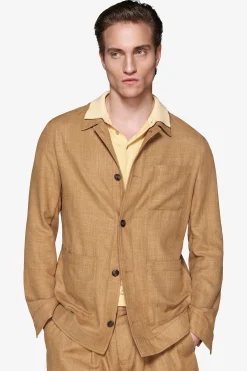 Tobacco linen blend overshirt