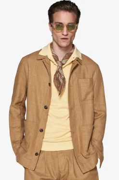 Tobacco linen blend overshirt