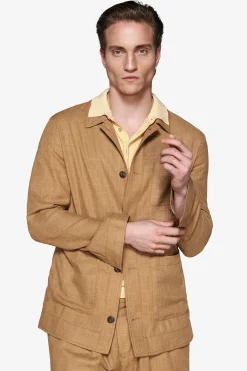 Tobacco linen blend overshirt
