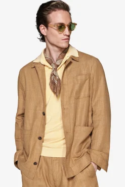 Tobacco linen blend overshirt