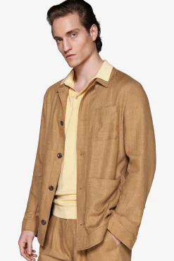 Tobacco linen blend overshirt