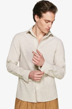 Tobacco micro pattern linen blend shirt