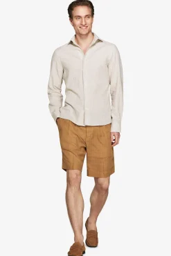 Tobacco micro pattern linen blend shirt