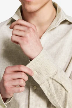 Tobacco micro pattern linen blend shirt