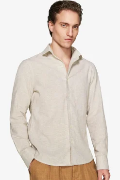 Tobacco micro pattern linen blend shirt