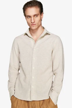Tobacco micro pattern linen blend shirt