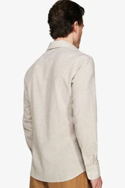 Tobacco micro pattern linen blend shirt