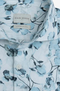 Turquoise floral print slim shirt