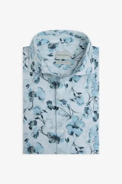 Turquoise floral print slim shirt