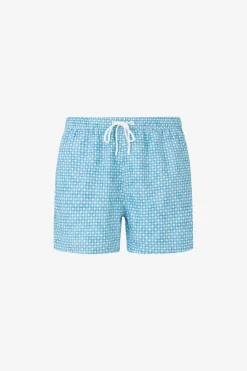 Turquoise geometric print swim trunks