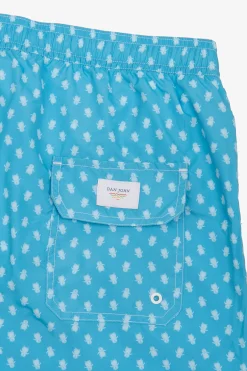 Turquoise penguin print swim trunks