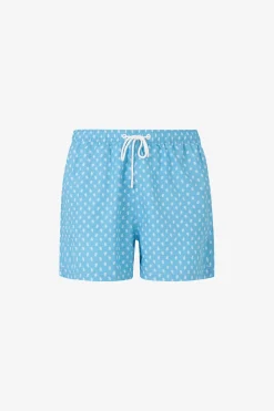 Turquoise penguin print swim trunks